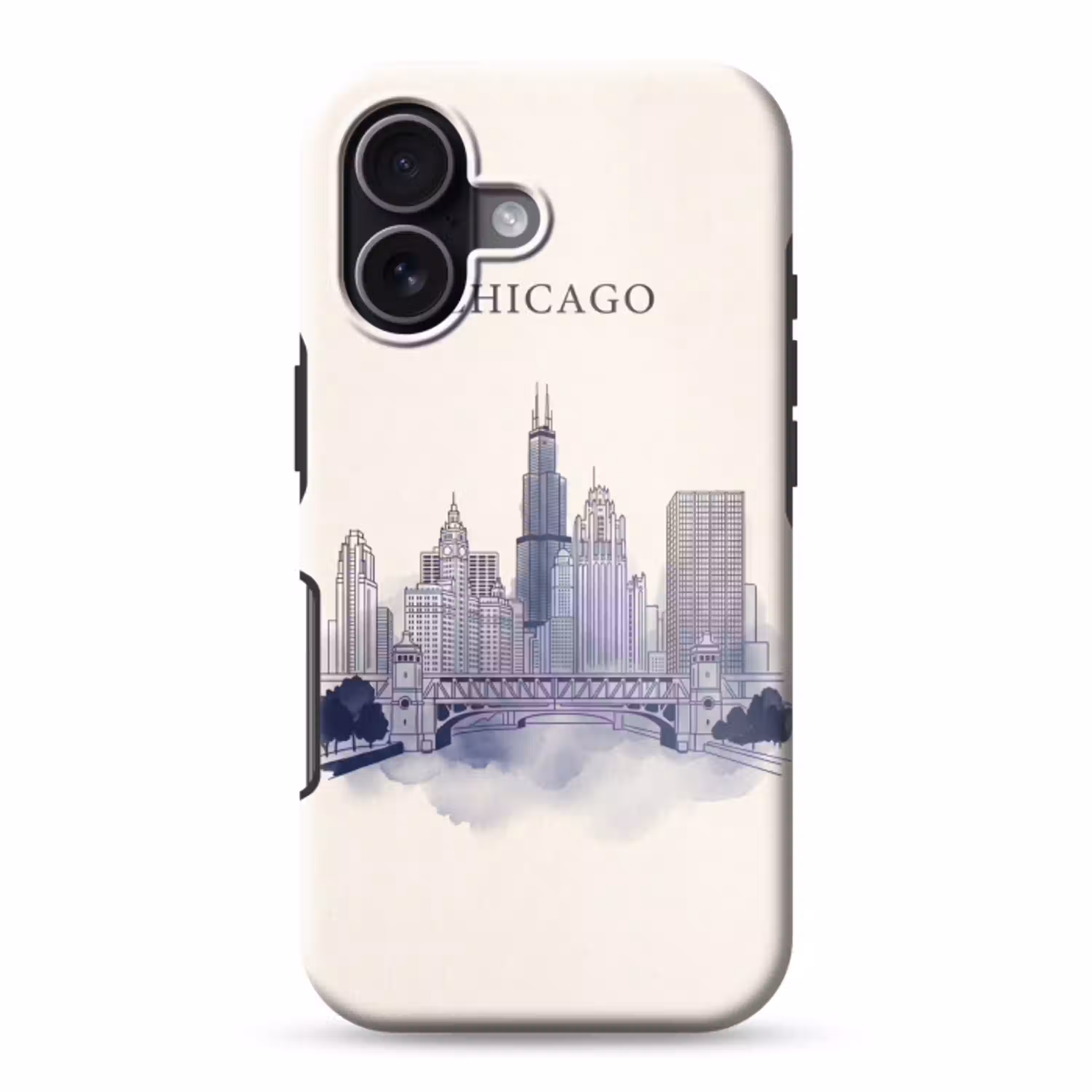 Stad - Skyline - Architectuur - Lijntekening - Blauw Toughcase MagSafe Apple iPhone 17 klein -3d