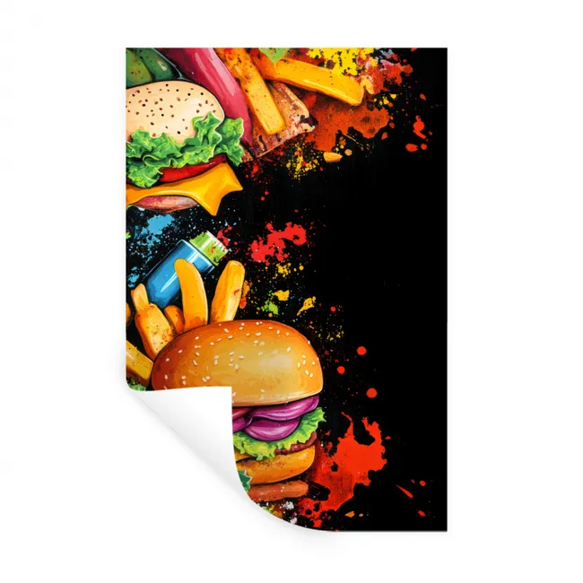 Fastfood - Graffiti - Hamburger - Eten - Modern Muursticker klein -3d