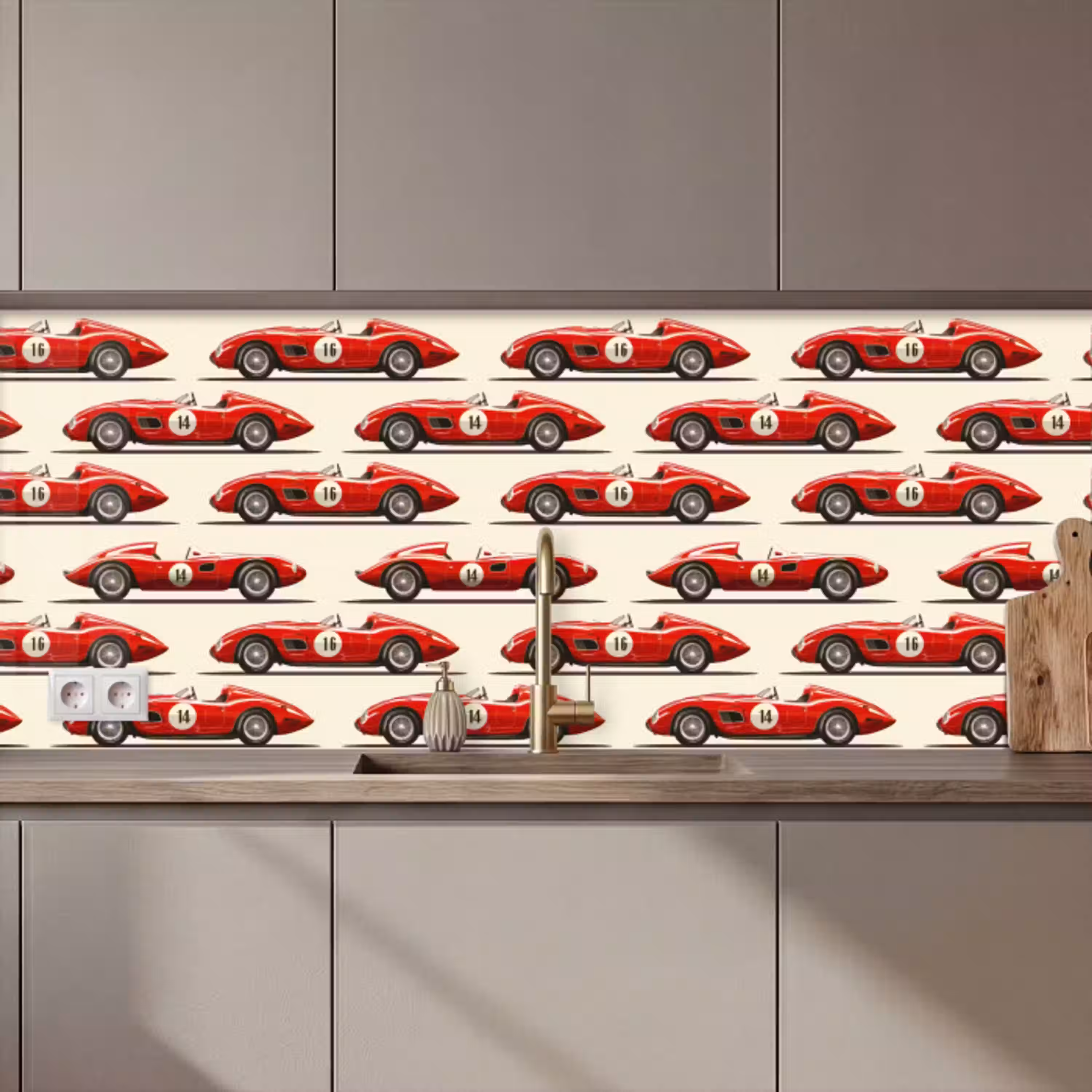 Raceauto - Retro - Rood keuken achterwand 2 middel 871 zz_3dshopping