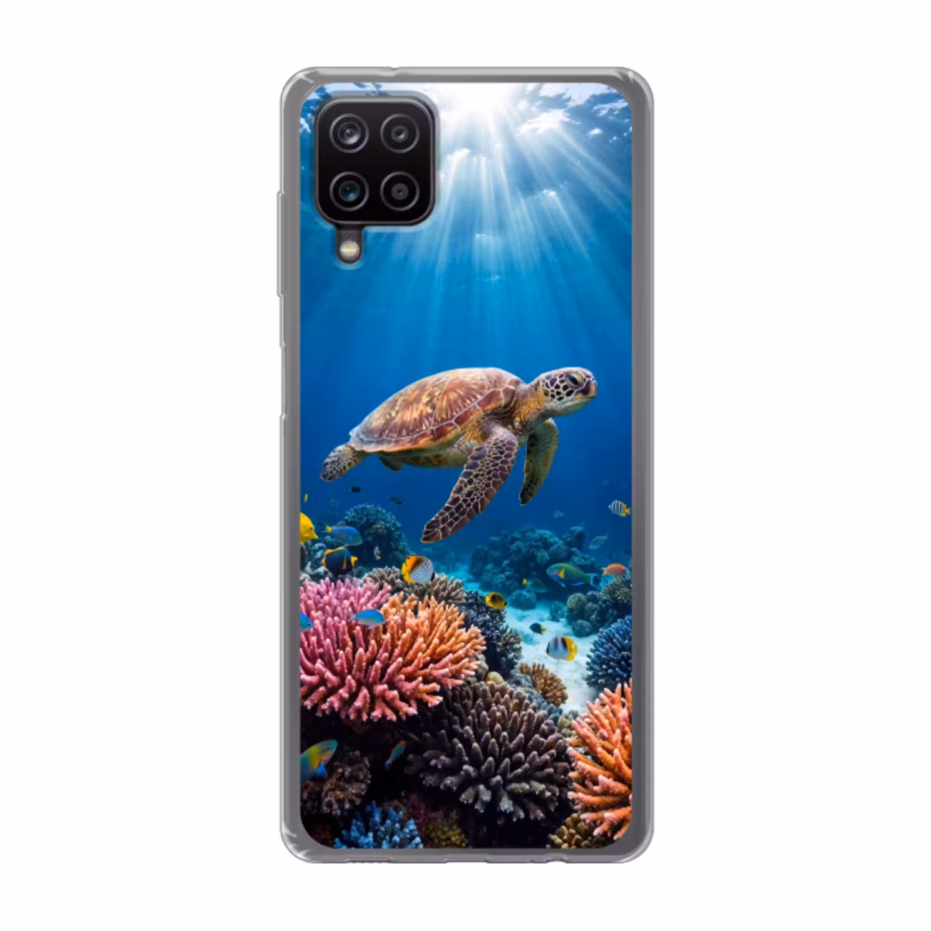 Schildpad - Koraalrif - Oceaan - Dieren - Blauw Telefoonhoesje Samsung Galaxy A12 klein -3d