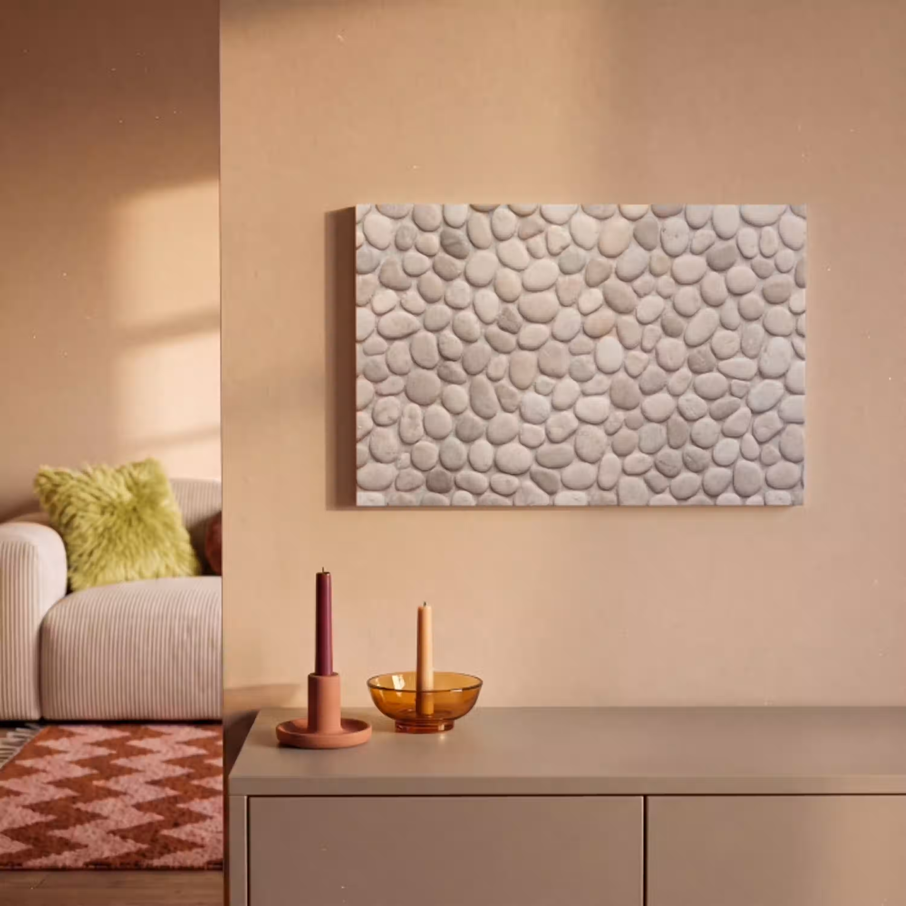 Steen - Kiezel - Natuur - Minimalistisch - Beige canvas 2cm klein -sfeer1