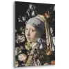 Meisje met de parel - Johannes Vermeer - Bloemen Textielframe zilver middel -3d