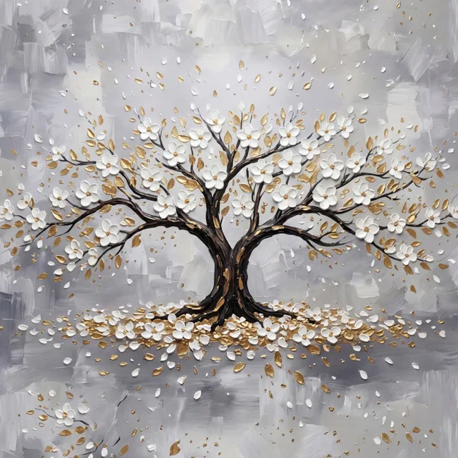 Behang - Boom - Bloemen - Natuur - Abstract - Wit