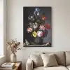 Bloemen in een vaas met schelpen en insecten - Balthasar van der Ast Textielframe zwart klein -sfeer1