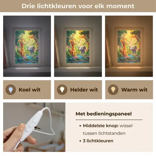 Giraf - Olifant - Bloemen - Jungle Light Box met kabel klein -USP_lichtkleurNL