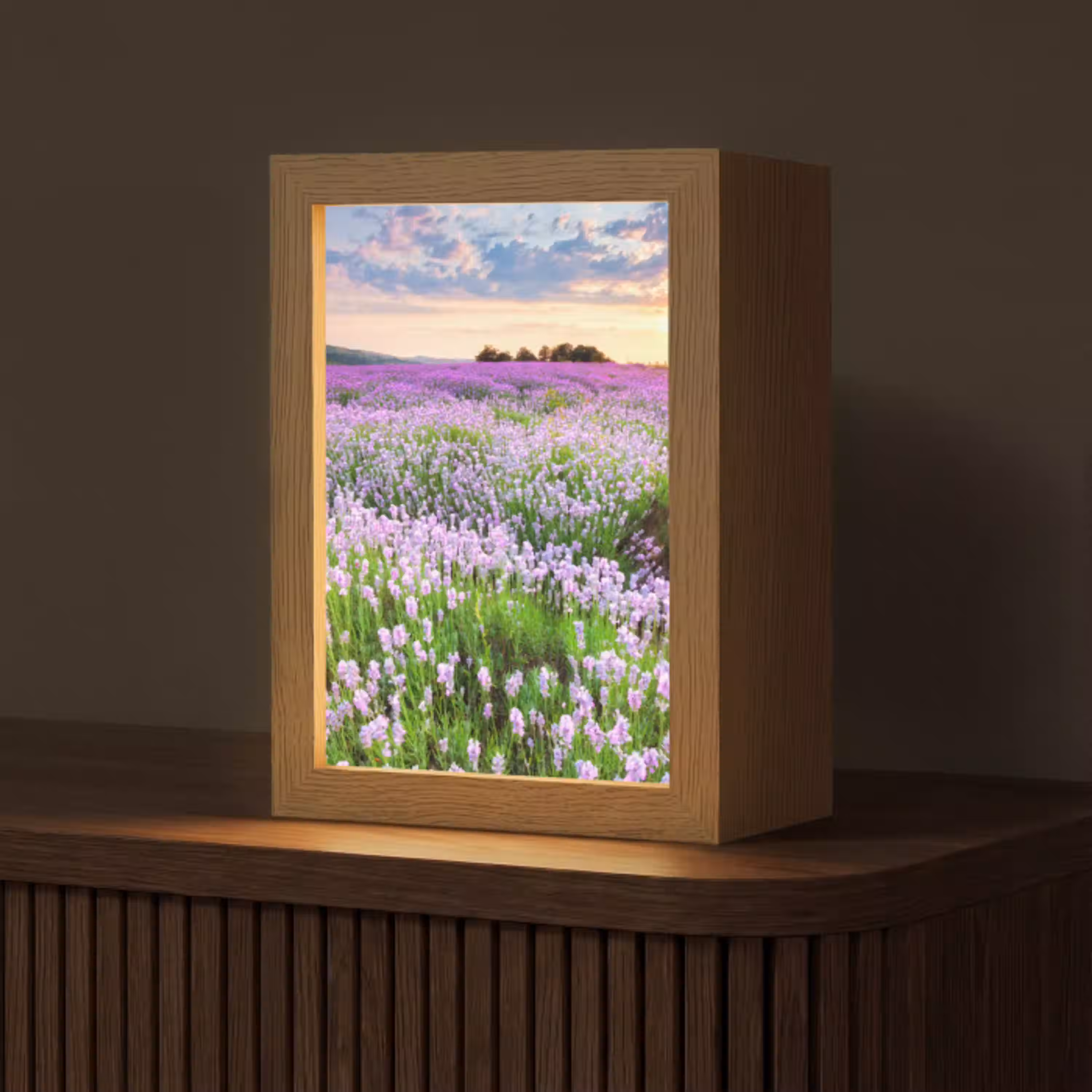 Lavendel - Bloemen - Zonsondergang - Paars - Weide Light Box met kabel (Tafellamp) klein -z3d_website