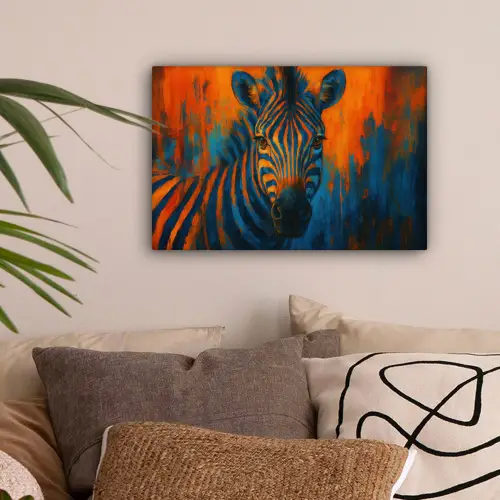 Zebra - Abstract - Blauw canvas 2cm klein -sfeer1