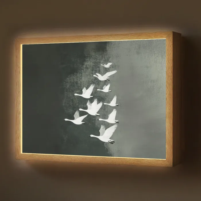 Vogel - Japandi - Groen Light Box met batterij (Wandlamp) middel -z3d_website