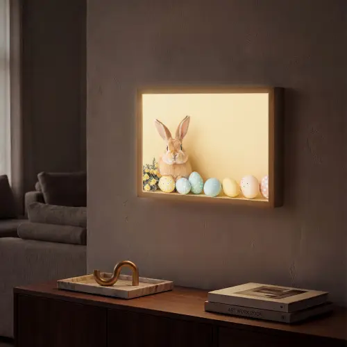 Eieren -  Konijn - Pasteltinten Light Box met batterij (Wandlamp) middel -sfeer1