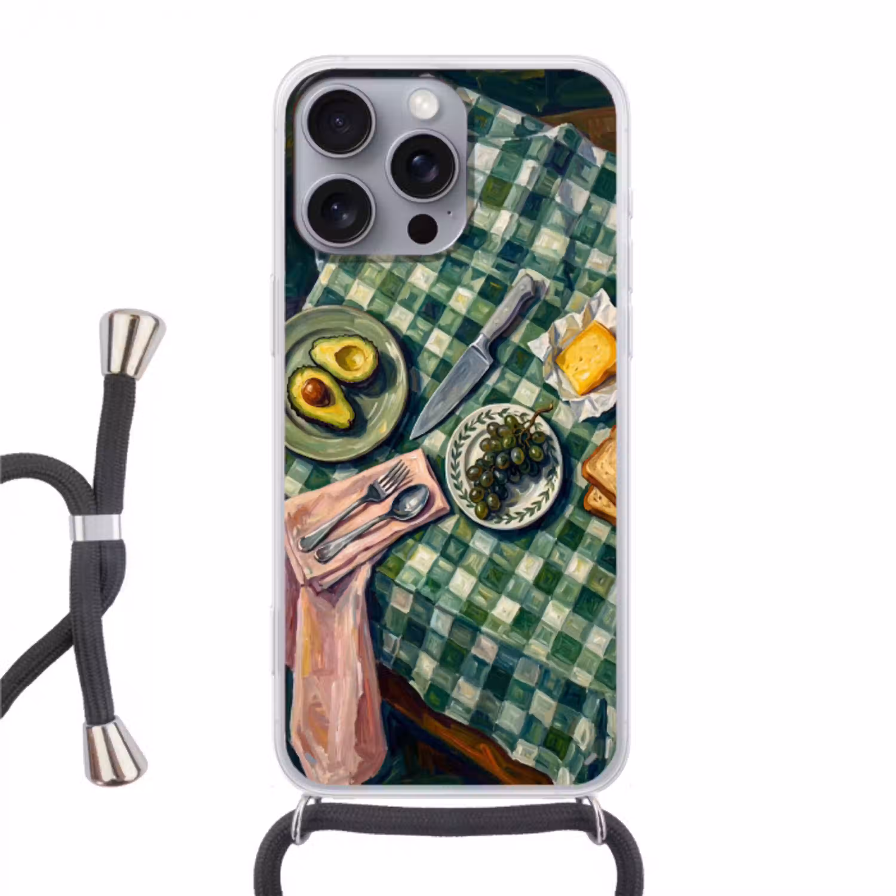 Eten - Ontbijt - Tafel - Modern - Groen Hoesje iPhone 16 Pro Max met koord klein -3d