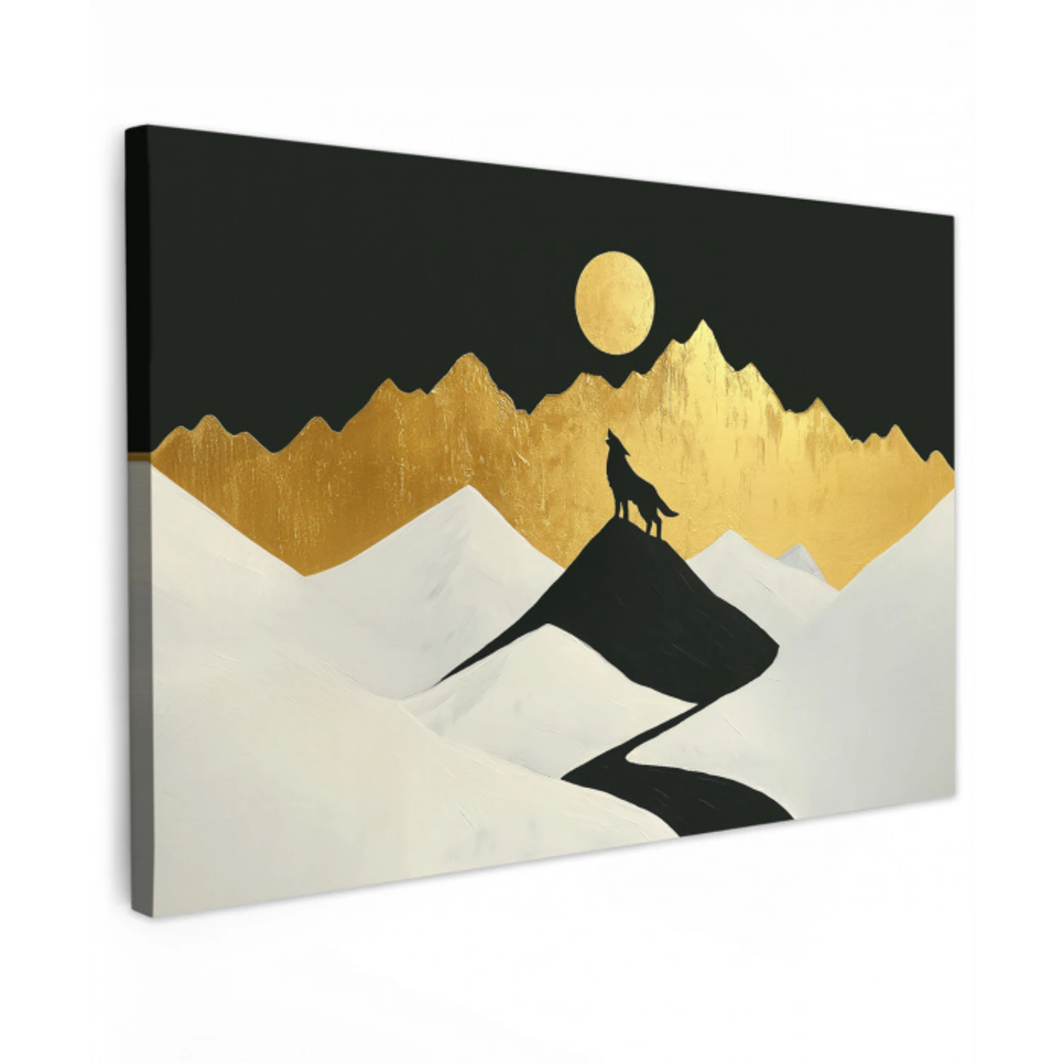 Wolf - Bergen - Maan - Zwart canvas 2cm klein -z3d