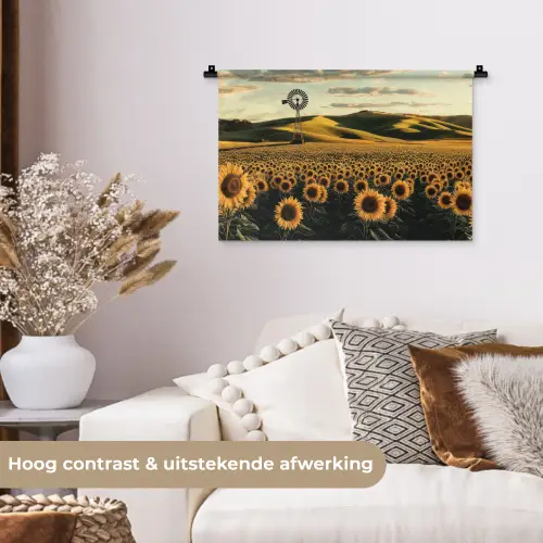 Zonnebloem - Veld - Windmolen Wandkleed katoen klein -sfeer1