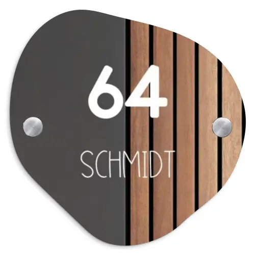 Hout en antraciet - Modern Naambord Organisch middel -3d