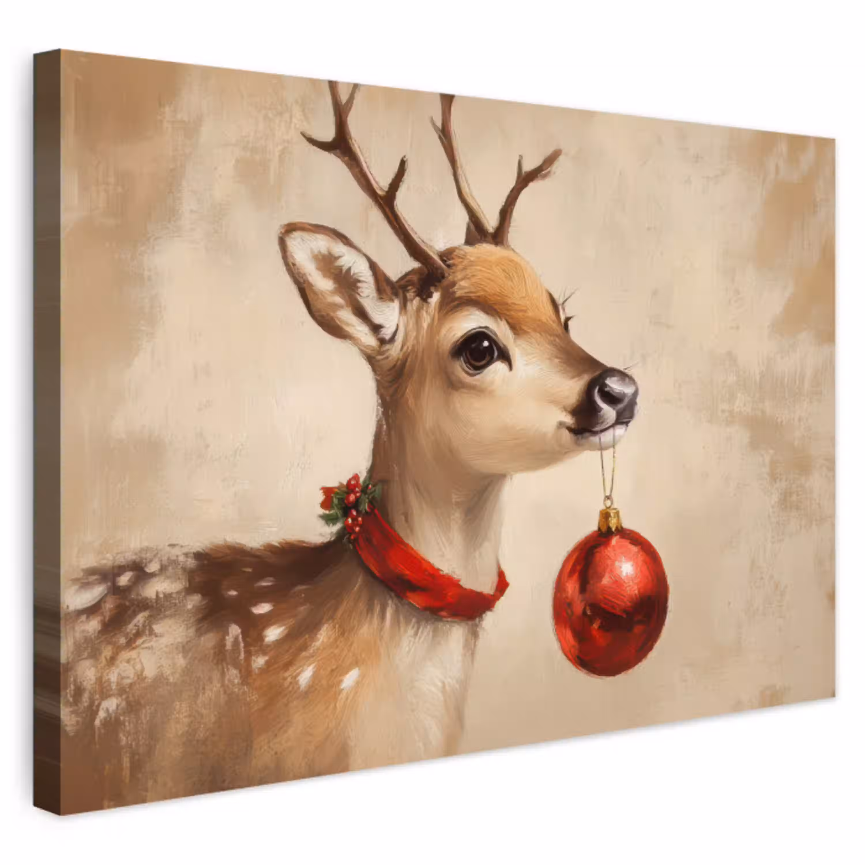 Kerst - Hert - Gewei - Kerstbal - Rendier Tuinposter op houten frame 2 cm dik klein -3d