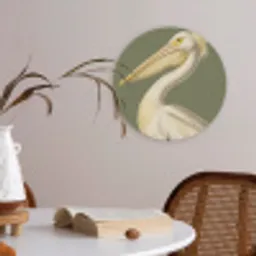 Pelikaan - Wit - Vogel - Klassiek - Natuur Akoestische PET Vilt - Rond klein -sfeer3