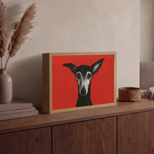 Windhond - Minimalistisch - Rood Light Box met batterij (Wandlamp) middel -sfeer2