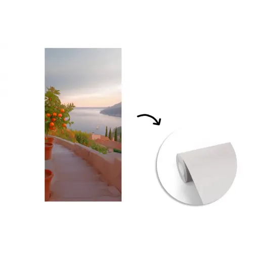 Middelandse zee - Sinaasappel - Heuvels - Zee fotobehang vinyl groot -3d