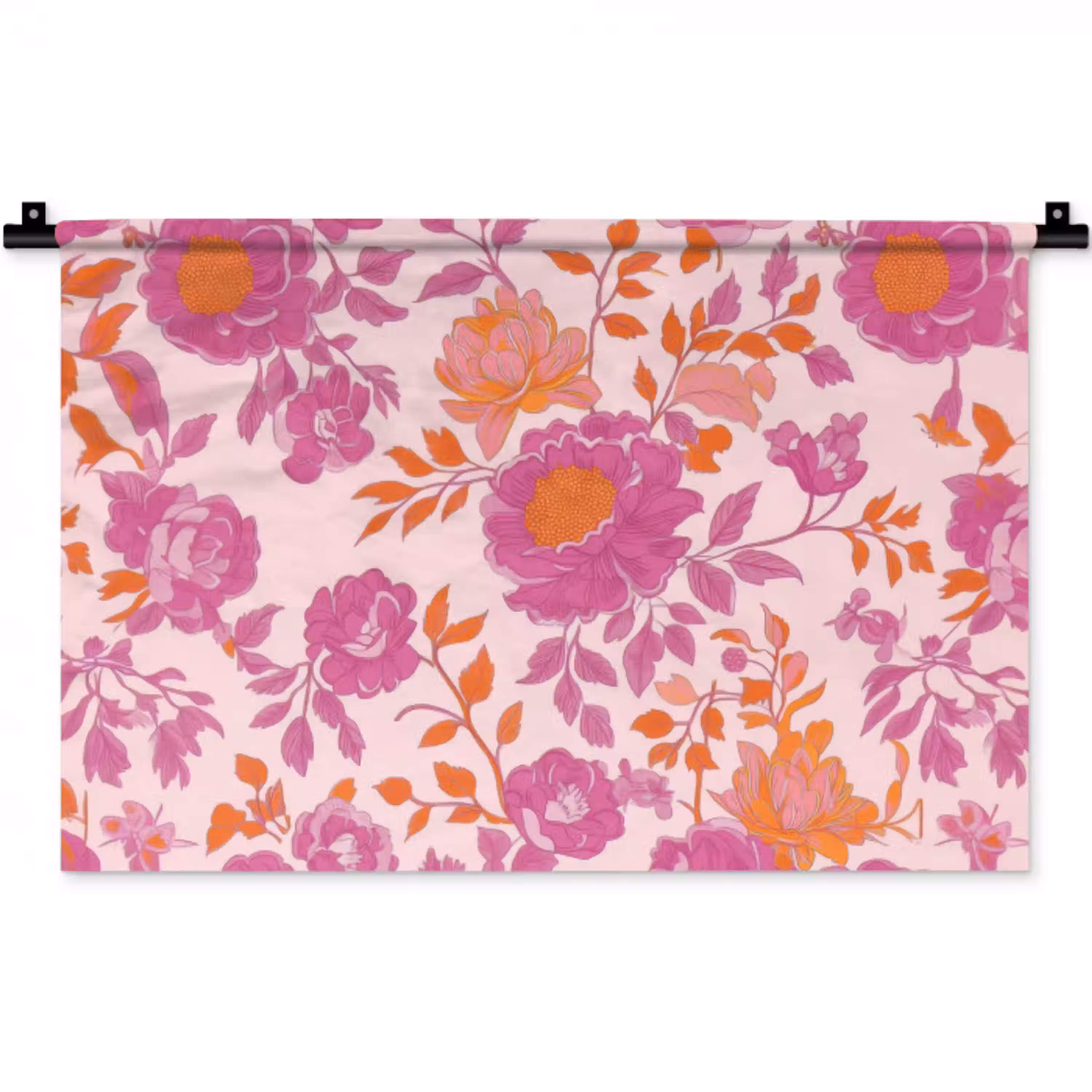 Bloemenpatroon - Roze - Oranje - Bloemen Wandkleed katoen klein -zz3d