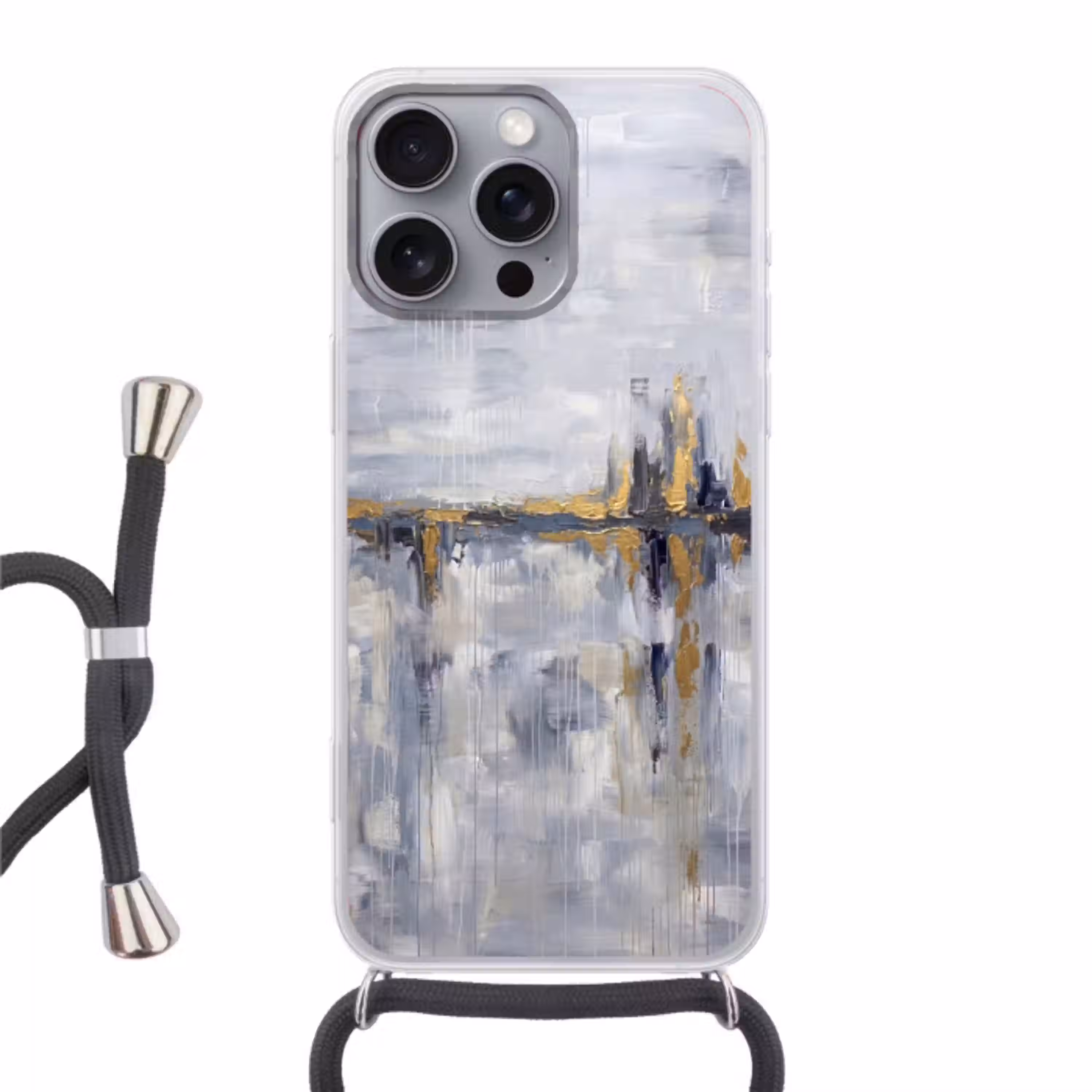 Abstract - Structuur - Goud - Grijs - Modern Hoesje iPhone 16 Pro Max met koord klein -3d