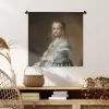 Portret van een meisje in het blauw - Schilderij van Johannes Cornelisz. Verspronck Wandkleed katoen klein -sfeer5