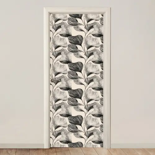 Botanisch - Bladeren - Zwart deurposter klein 289 -3d_beige