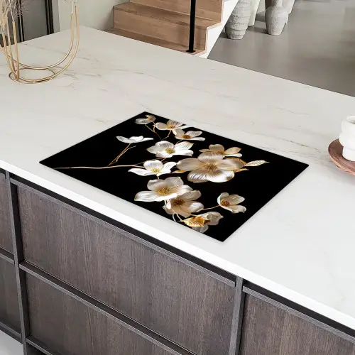 Bloem - Wit - Zwart Inductie beschermer vinyl 3mm klein -sfeer8