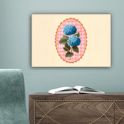 Bloemen - Blauw - Lijst - Bladeren canvas 2cm klein -sfeer4