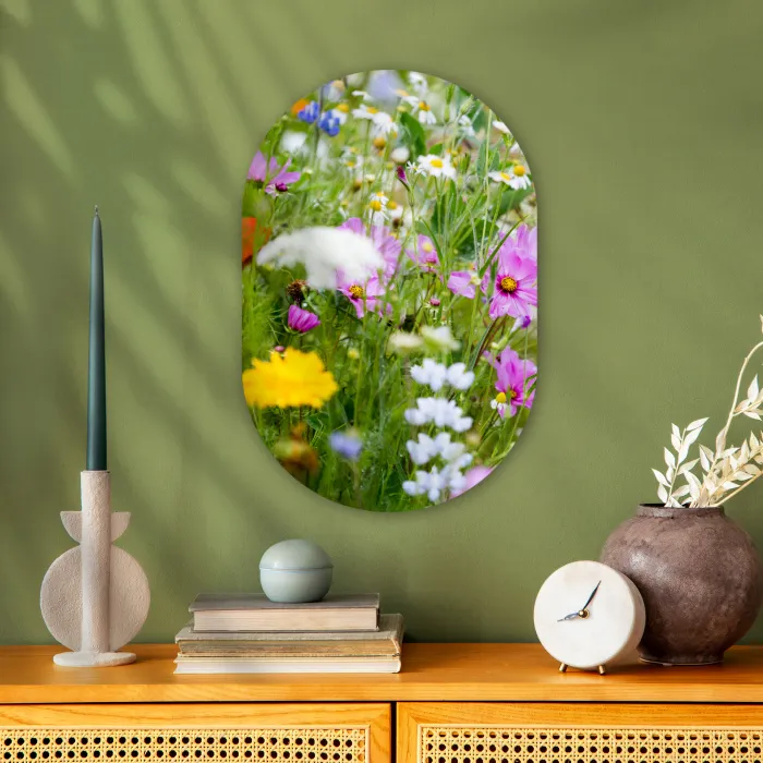 Bloemen - Natuur - Groen - Gras - Paars - Wit Wandcirkel Ovaal Forex klein -sfeer2