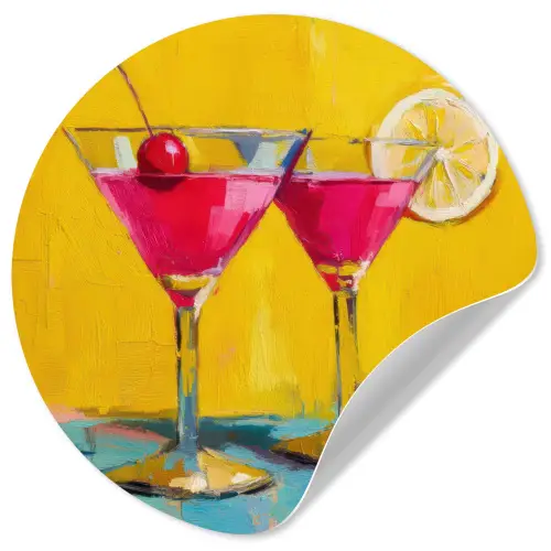 Glazen - Cocktail - Citroen - Kers Wandcirkel behangsticker klein -3d