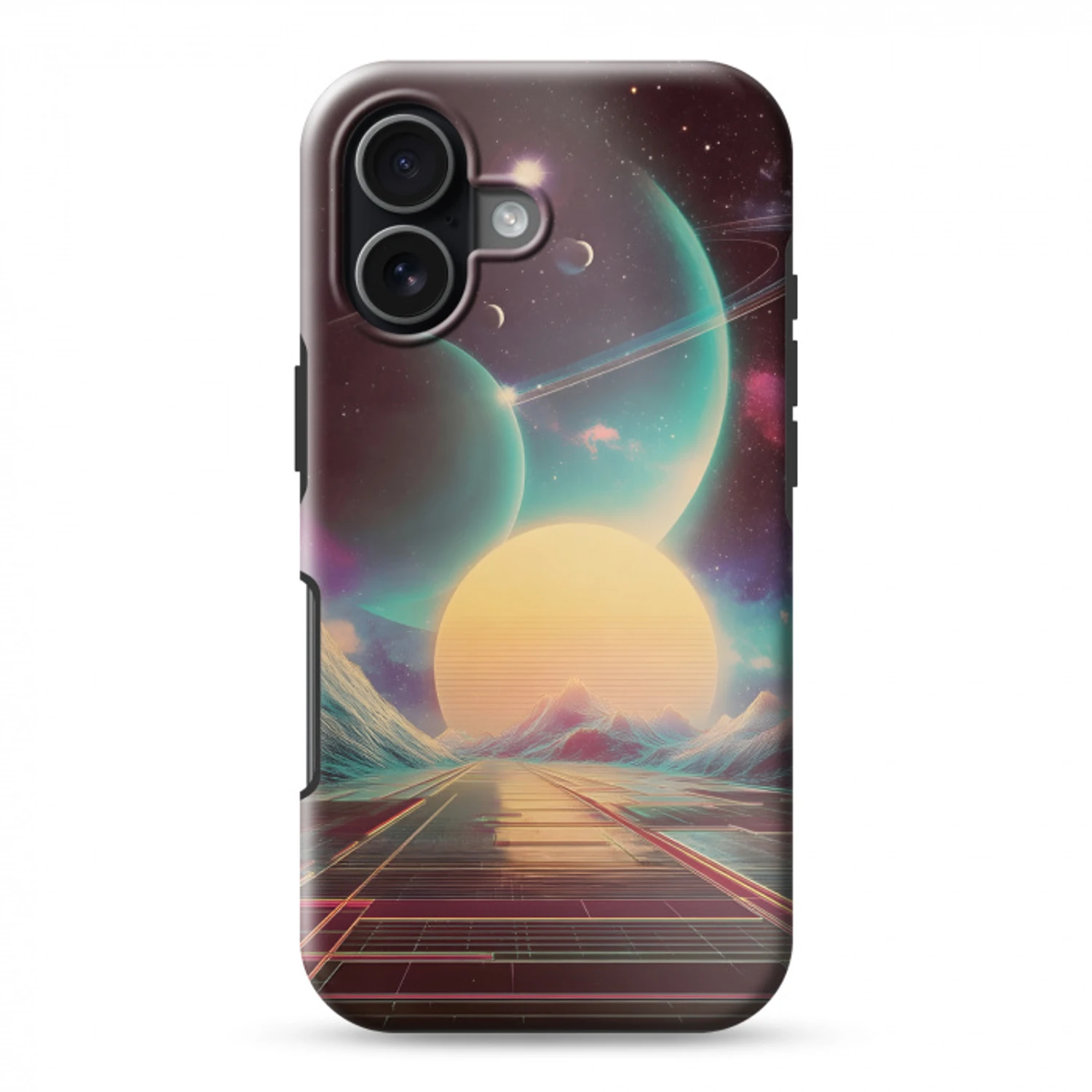 Planeten - Neon - Berglandschap - Zon Toughcase MagSafe Apple iPhone 17 klein -3d