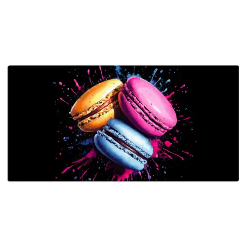 Macarons - Dessert - Graffiti - Kleurrijk - Roze - Blauw - Geel Muismat XXL klein -3d_leeg