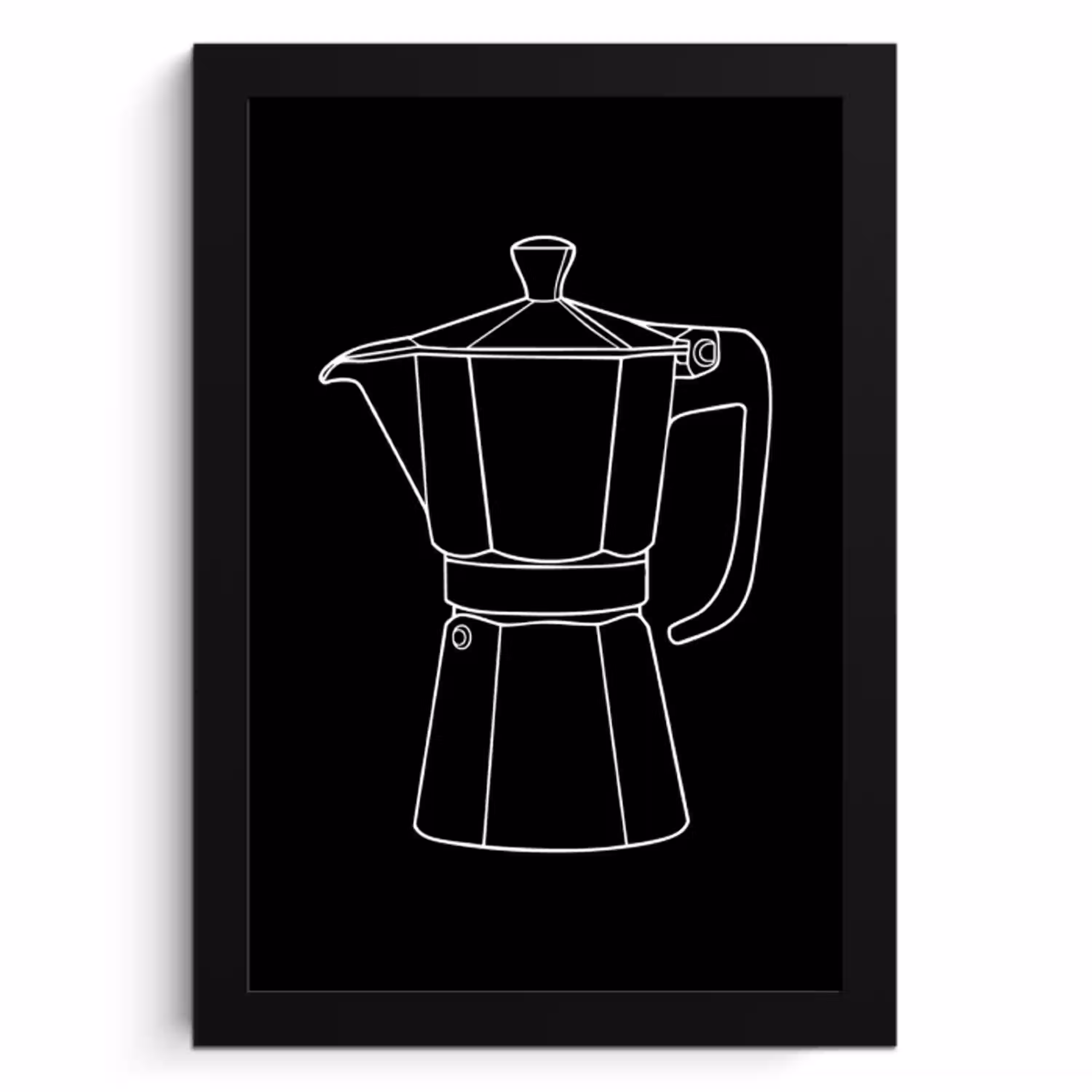 Mokkapot - Zwart - Wit - Lijntekening KitchenYeah - Keuken - Fotolijst klein -3d