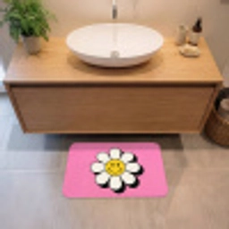 Smiley - Bloem - Roze Badmat klein -sfeer1