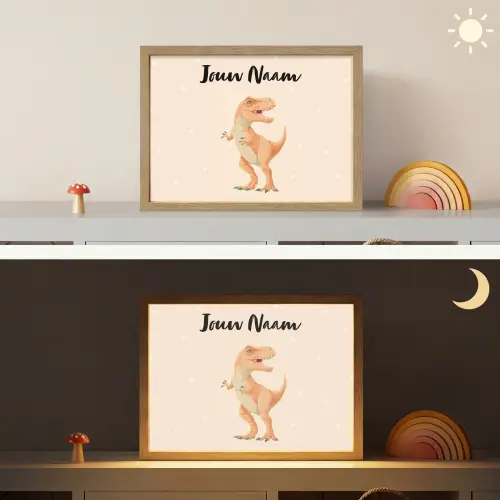 Oranje - Dino - T-Rex  - Stippen Light Box met batterij (Wandlamp kind) middel -sfeer3_kind