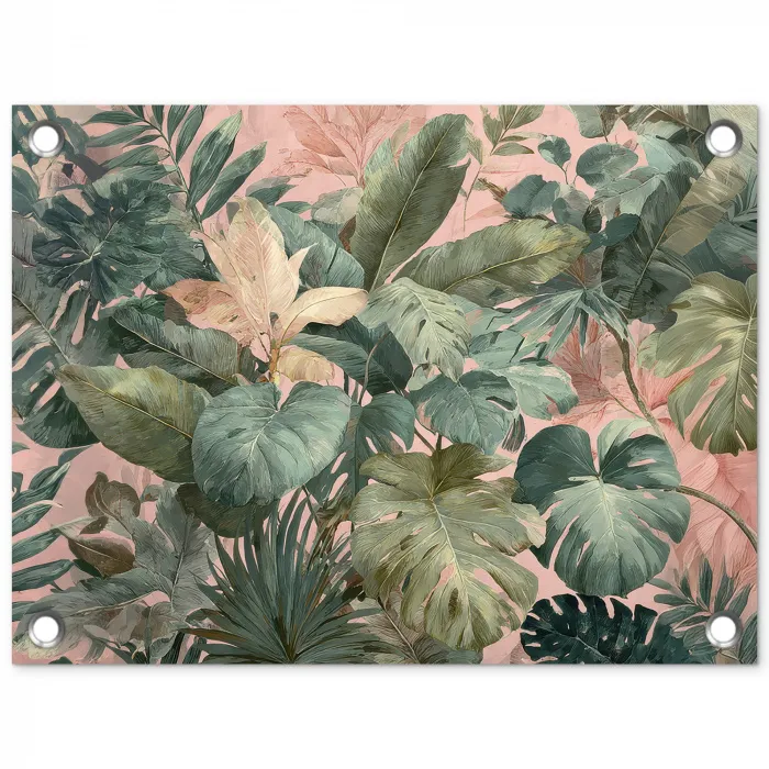 Compositie van bladeren - Groen - Roze tuinposter los doek klein -3d