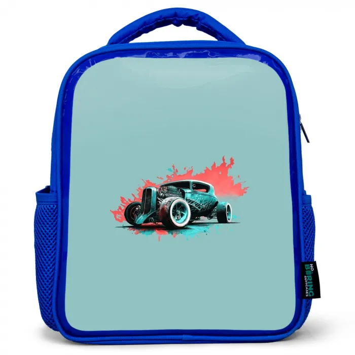 Hotrod turquoise Kinderrugzak - Blauw middel -3d