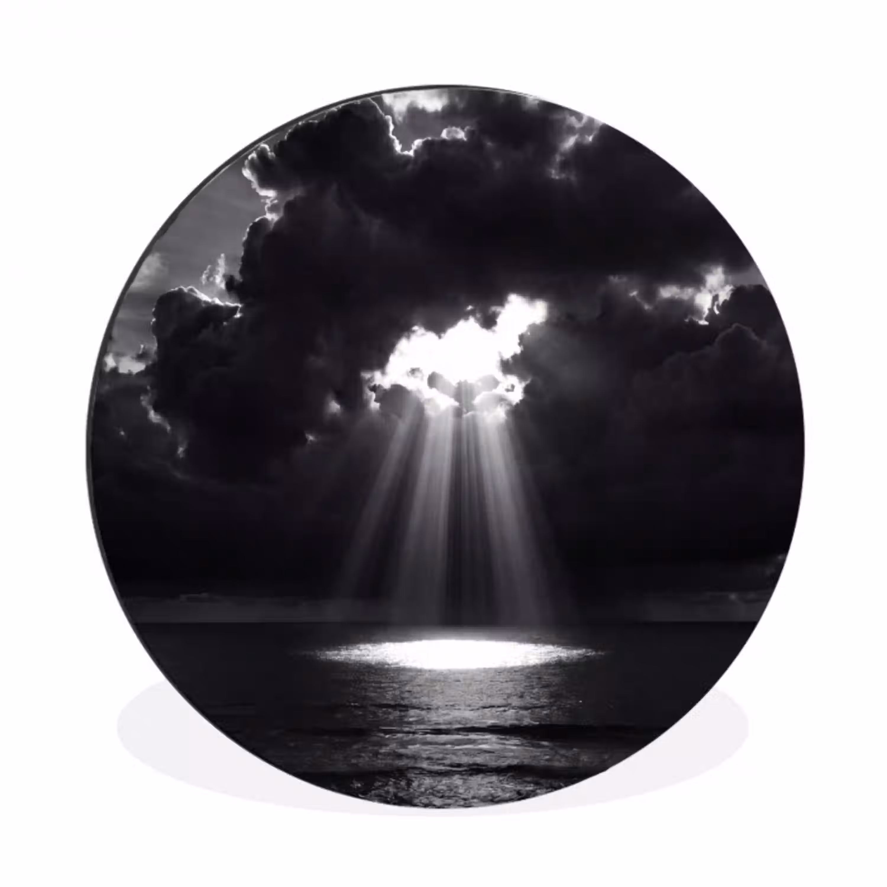 Licht - Wolken - Zee - Zwart-wit - Natuur Wandcirkel aluminium klein -3d