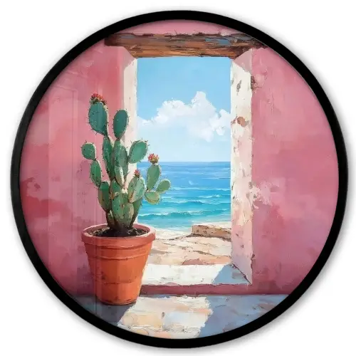 Zee - Roze - Cactus Fotolijst rond zonder passe partout klein -3d