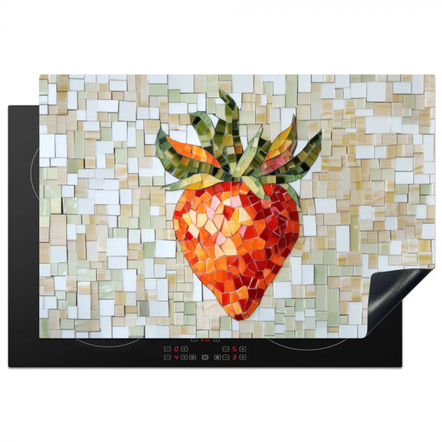 Aardbei - Rood - Mozaïek - Fruit Inductie beschermer vinyl 3mm klein -3d