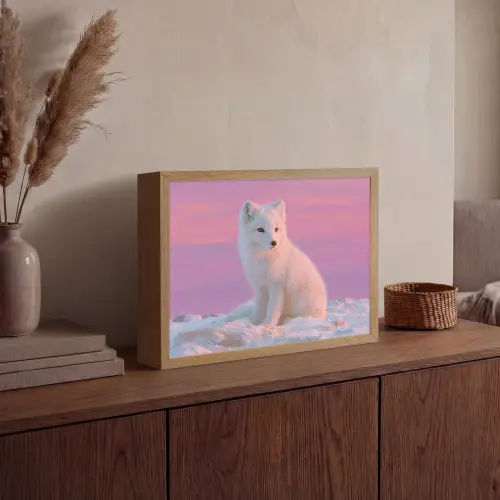 Poolvos - Sneeuw - Roze Light Box met batterij (Wandlamp) middel -sfeer2