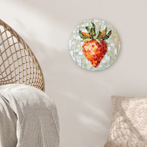 Aardbei - Rood - Mozaïek - Fruit Wandcirkel plexiglas klein -sfeer5