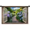 Doorkijk - Hortensia - Pad - Natuur Wandkleed katoen klein -zz3d