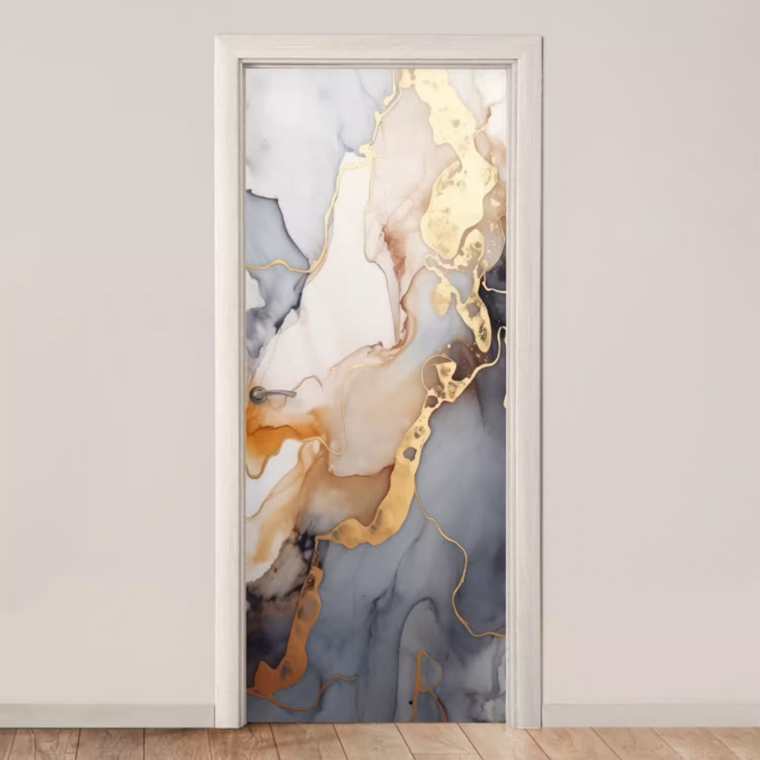 Marmer - Zwart - Goud - Wit deurposter klein -3d_beige