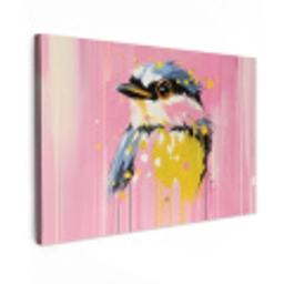 Vogel - Roze - Geel - Blauw Tuinposter op houten frame 2 cm dik klein -3d