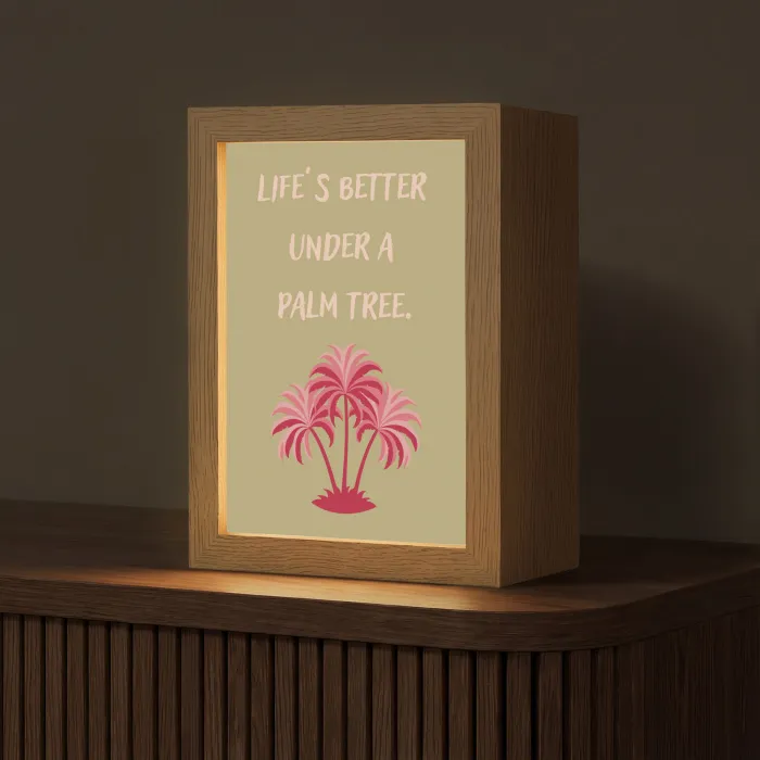 Groen - Zomer - Quote - Palmboom Light Box met kabel (Tafellamp) klein -z3d_website