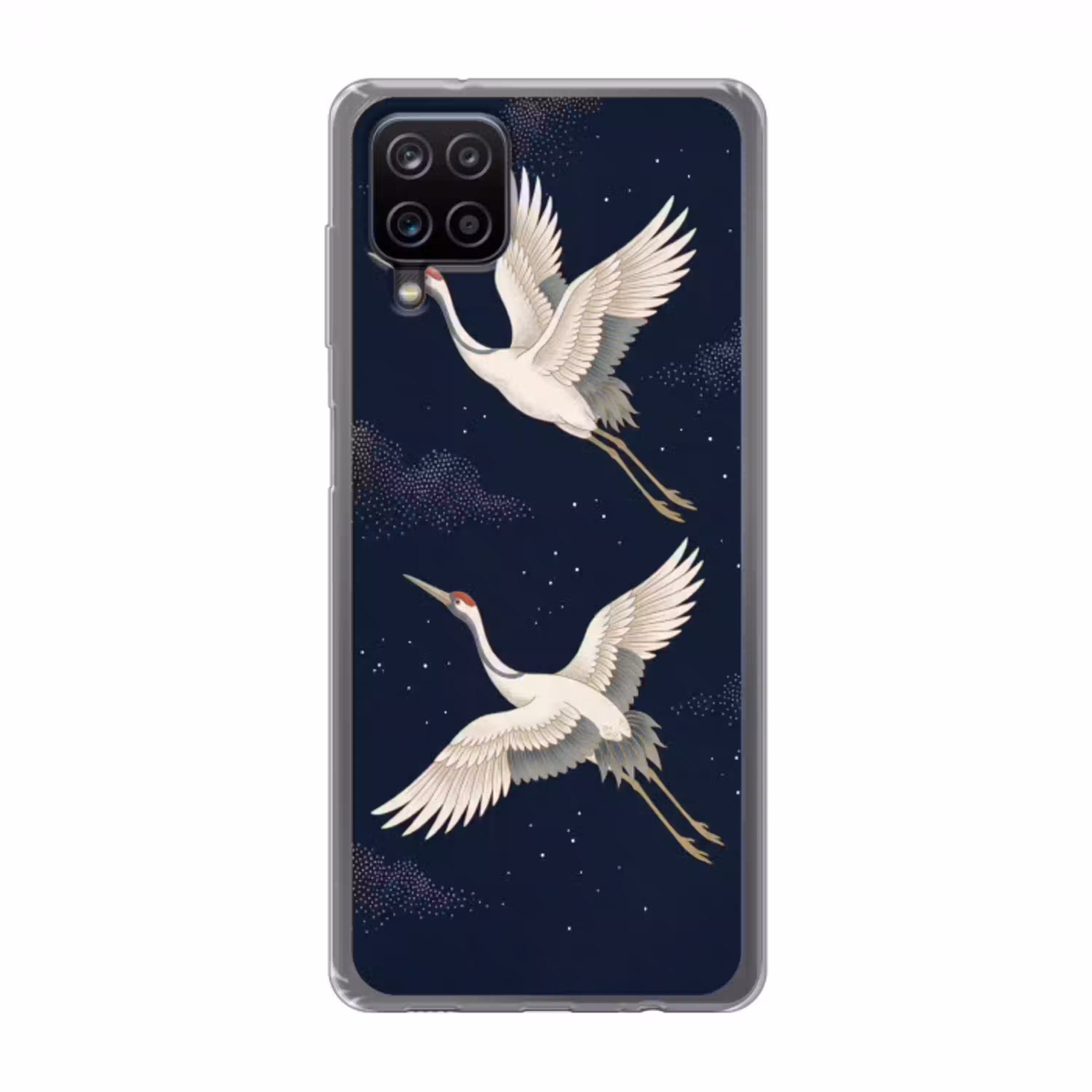 Kraanvogels - Nachthemel - Blauw Telefoonhoesje Samsung Galaxy A12 klein -3d