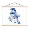 Vogel - Delfts blauw - Illustratie - Bloemen textielposter latten blank klein -3d