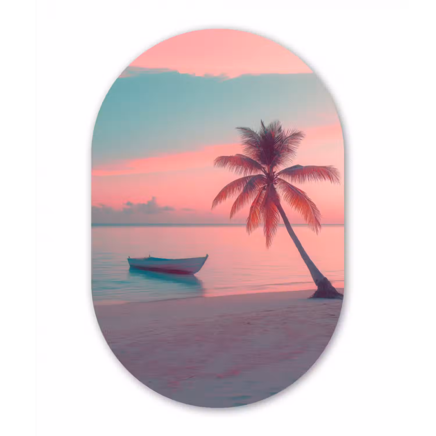 Glasbild Oval - Meer - Boot - Sonnenuntergang
