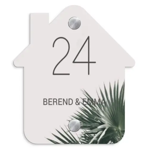 Lichtroze met palmblad - Klassiek Naambord Huisje klein -3d
