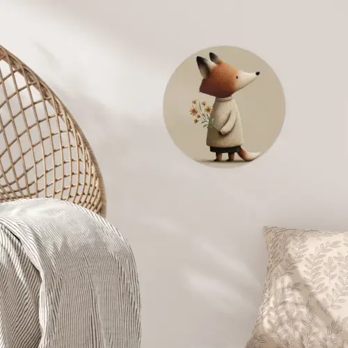Vos - Gele bloemen - Minimalistisch Wandcirkel behangsticker klein -sfeer4
